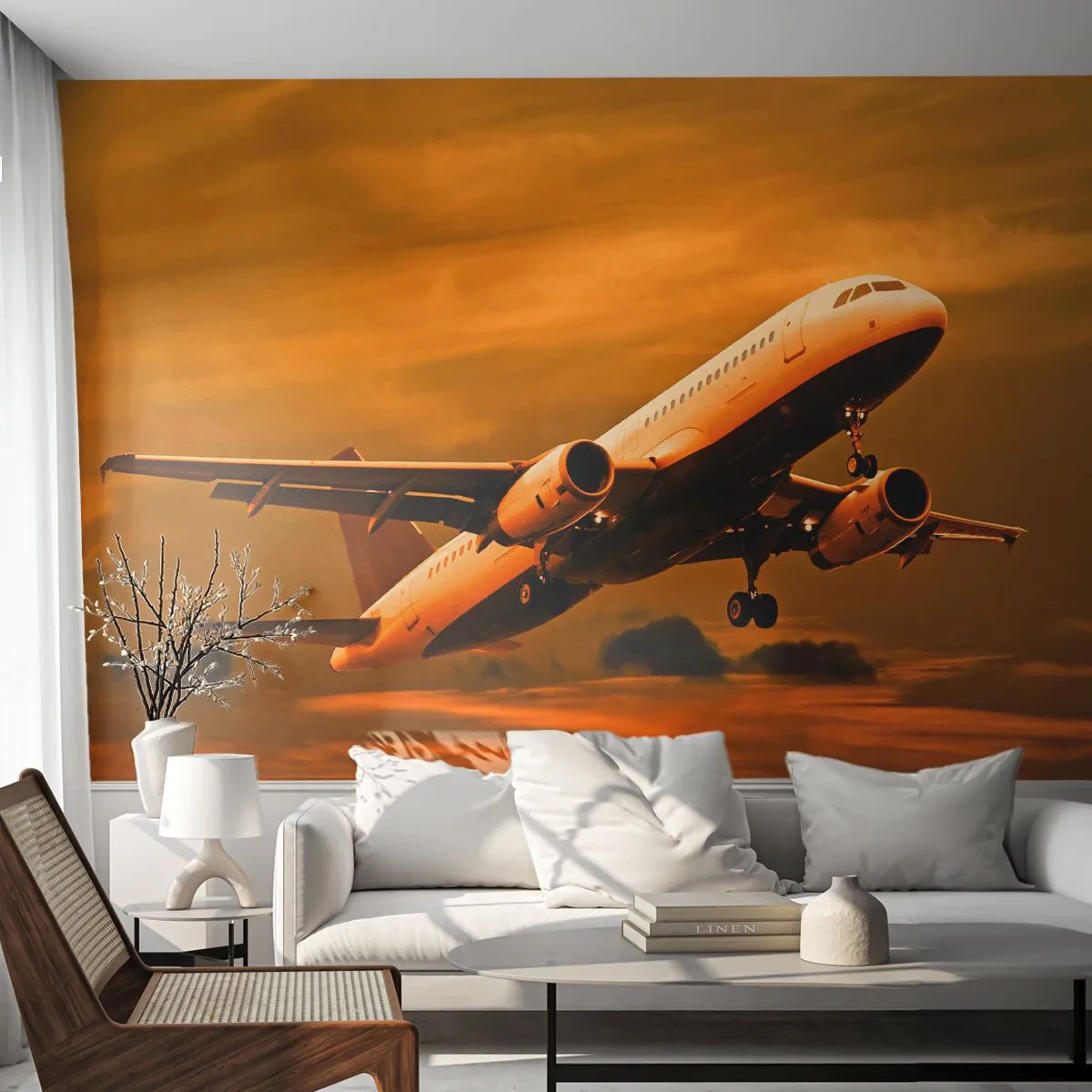 Fototapeta Premium Canvas - Let smerom k slnku - Lietadlo, Výlet, Západ slnka - 250x175 cm