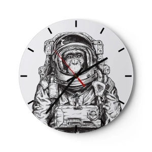 Nástenné hodiny - Čiernobiela skica opičieho astronauta. - 30x30cm - Alternatívny vývoj - Moderná nástenná dekorácia do obývacej izby, kuchyne a spálne ARTTOR
