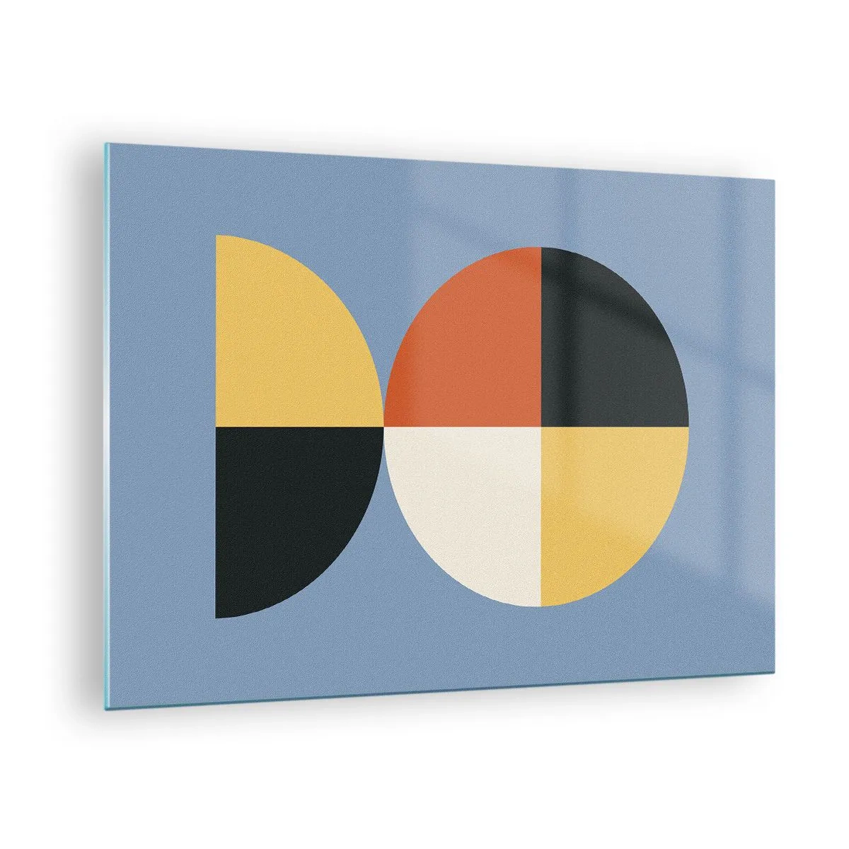 Obraz na skle - Farebné polkruhy a štvrtiny na modrom pozadí - 70x50cm - Pozri a počítaj - Moderná nástenná dekorácia do obývacej izby a spálne ARTTOR
