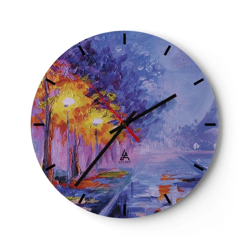 Nástenné hodiny - Impresionistická krajina s lampami a farebnými stromami - 30x30cm - Prechádzka snov - Moderná nástenná dekorácia do obývacej izby, kuchyne a spálne ARTTOR