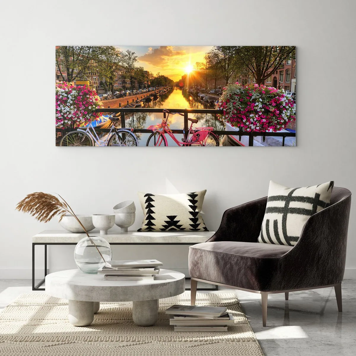 Obraz na skle - Jarné ráno v Amsterdame - 100x40 cm