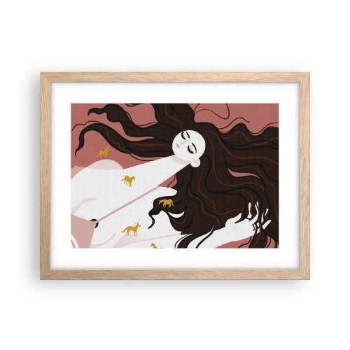 Plagát v ráme zo svetlého duba - Sen o zlatom koni - 40x30 cm
