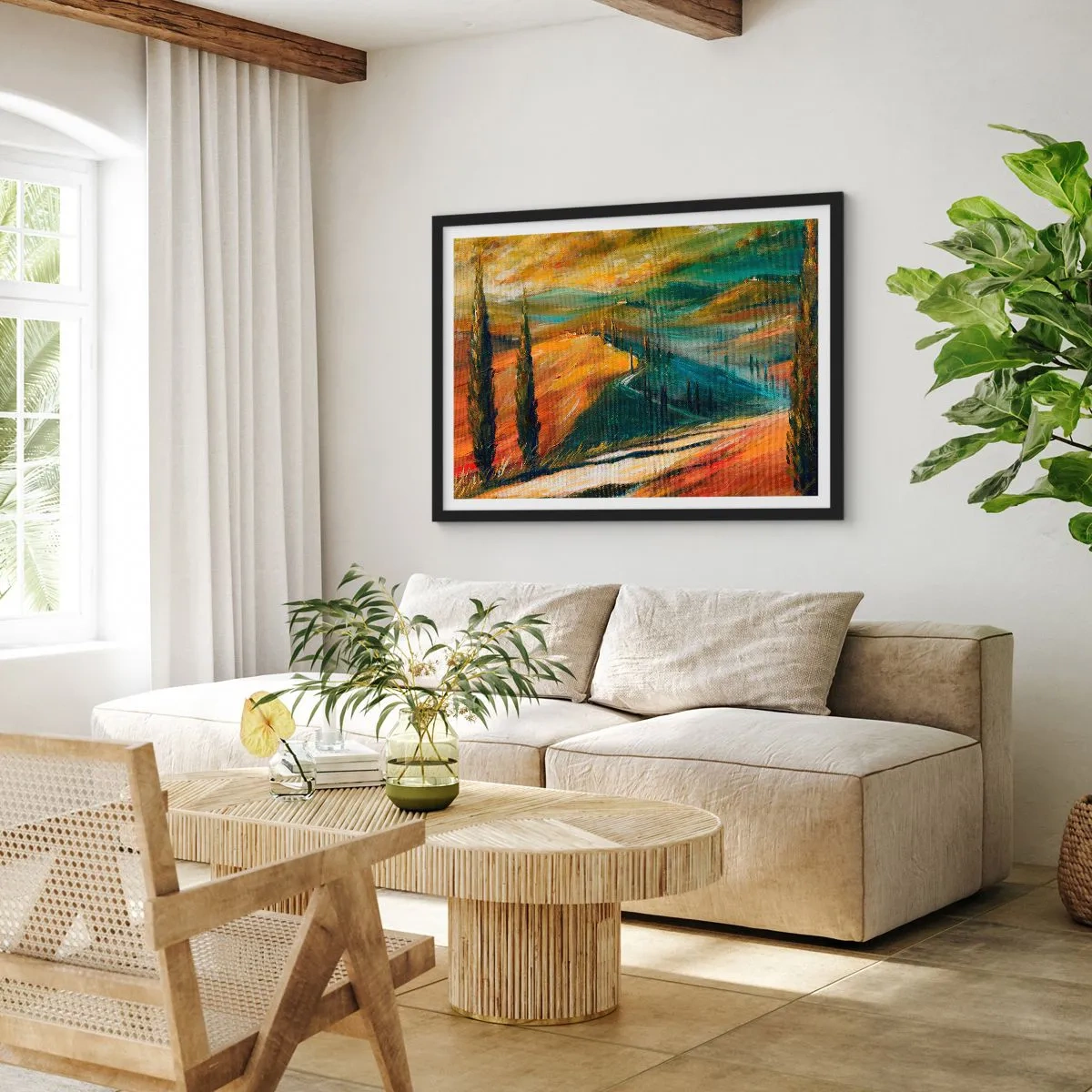 Plagát v čiernom ráme - Toskánska krajina - 91x61 cm