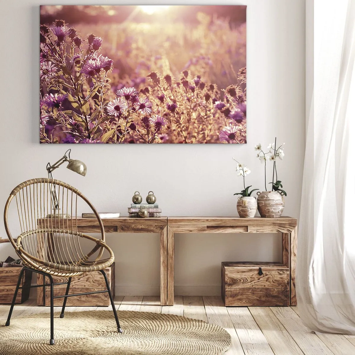 Obraz na plátne - Lúka vo svetle zapadajúceho slnka - 70x50cm - Než skončí leto - Moderná nástenná dekorácia do obývacej izby a spálne ARTTOR