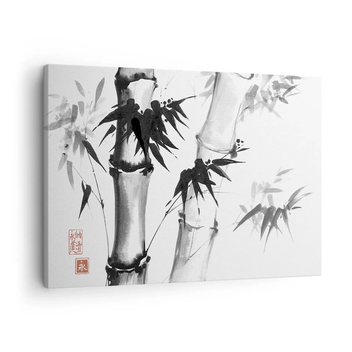 Obraz na plátne - Akvarelový bambus v japonskom štýle na bielom pozadí - 70x50cm - Blízky záber na orient - Moderná nástenná dekorácia do obývacej izby a spálne ARTTOR