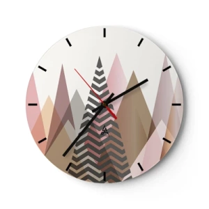 Nástenné hodiny - Geometrické hory a stromy v pastelových odtieňoch - 30x30cm - Pyramidálny pohľad - Moderná nástenná dekorácia do obývacej izby, kuchyne a spálne ARTTOR