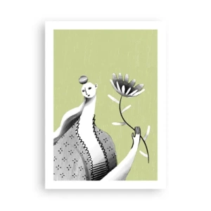 Plagát - Modernistický portrét – držiaci kvet - 50x70 cm
