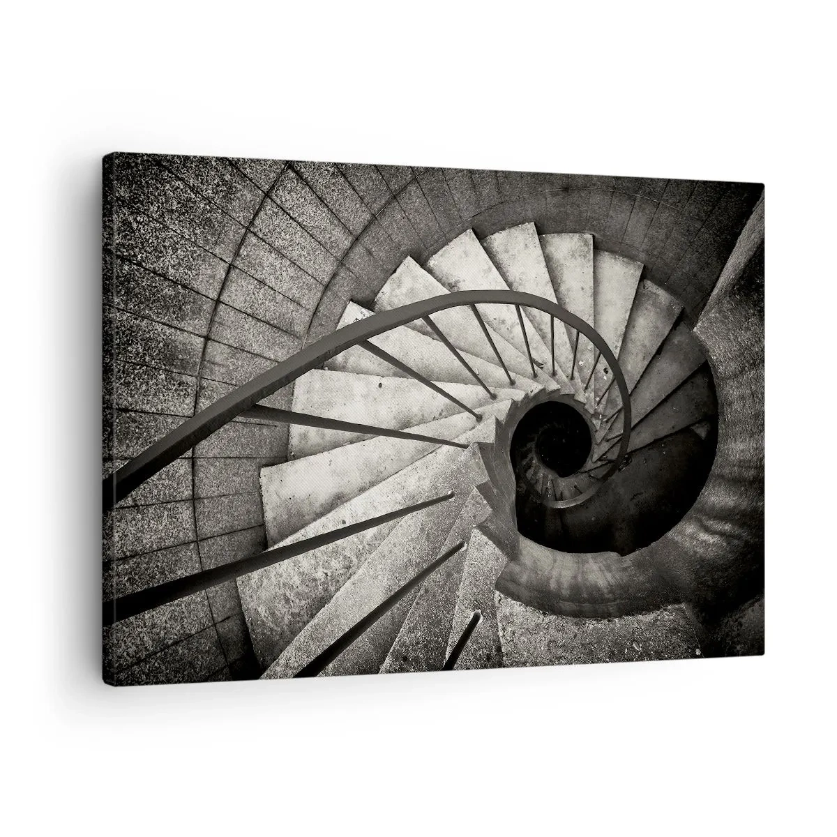 Obraz na plátne - Čiernobiele točité schodisko v modernom štýle - 70x50cm - Hore po schodoch, dole po schodoch - Moderná nástenná dekorácia do obývacej izby a spálne ARTTOR