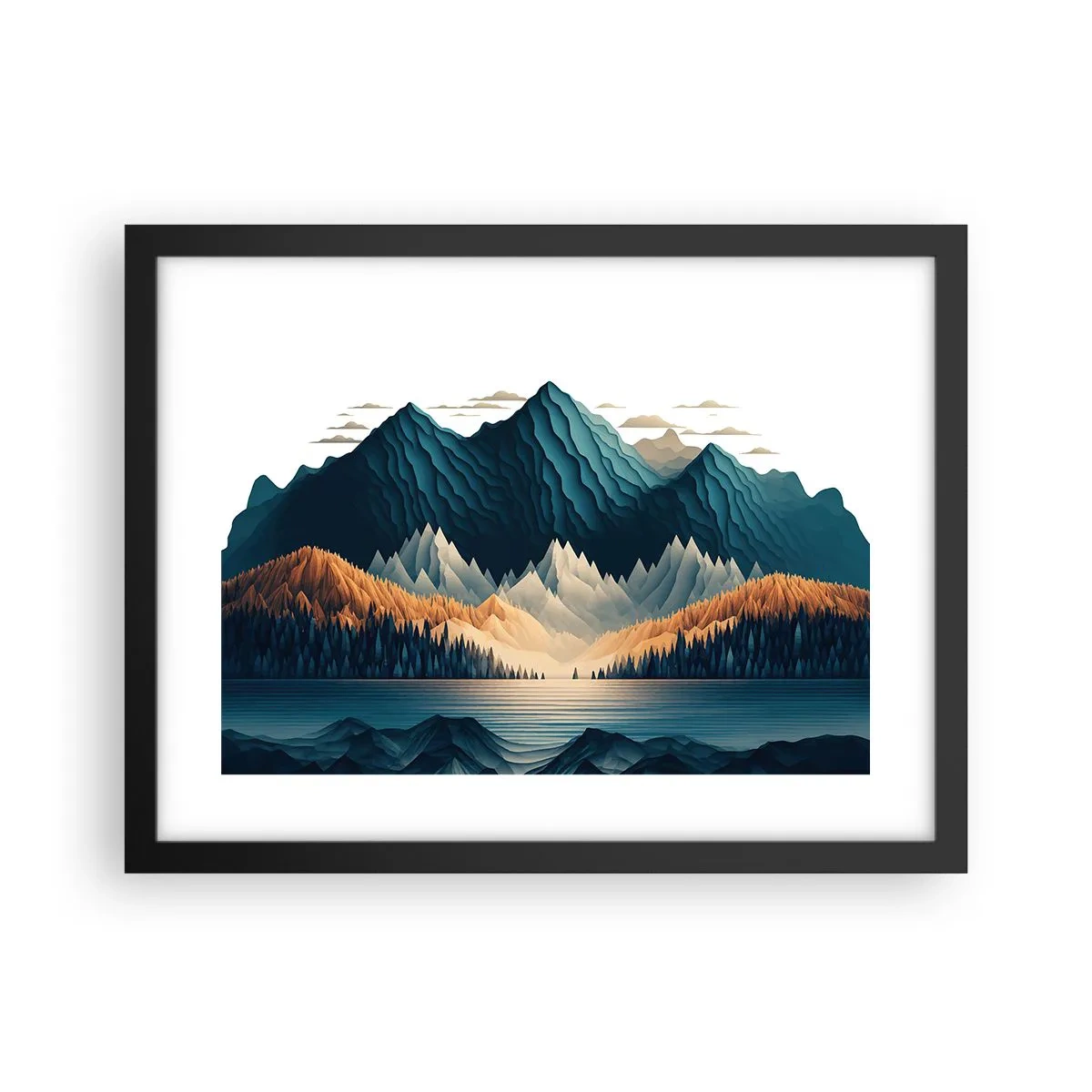 Plagát v čiernom ráme - Dokonalá horská krajina - 40x30 cm