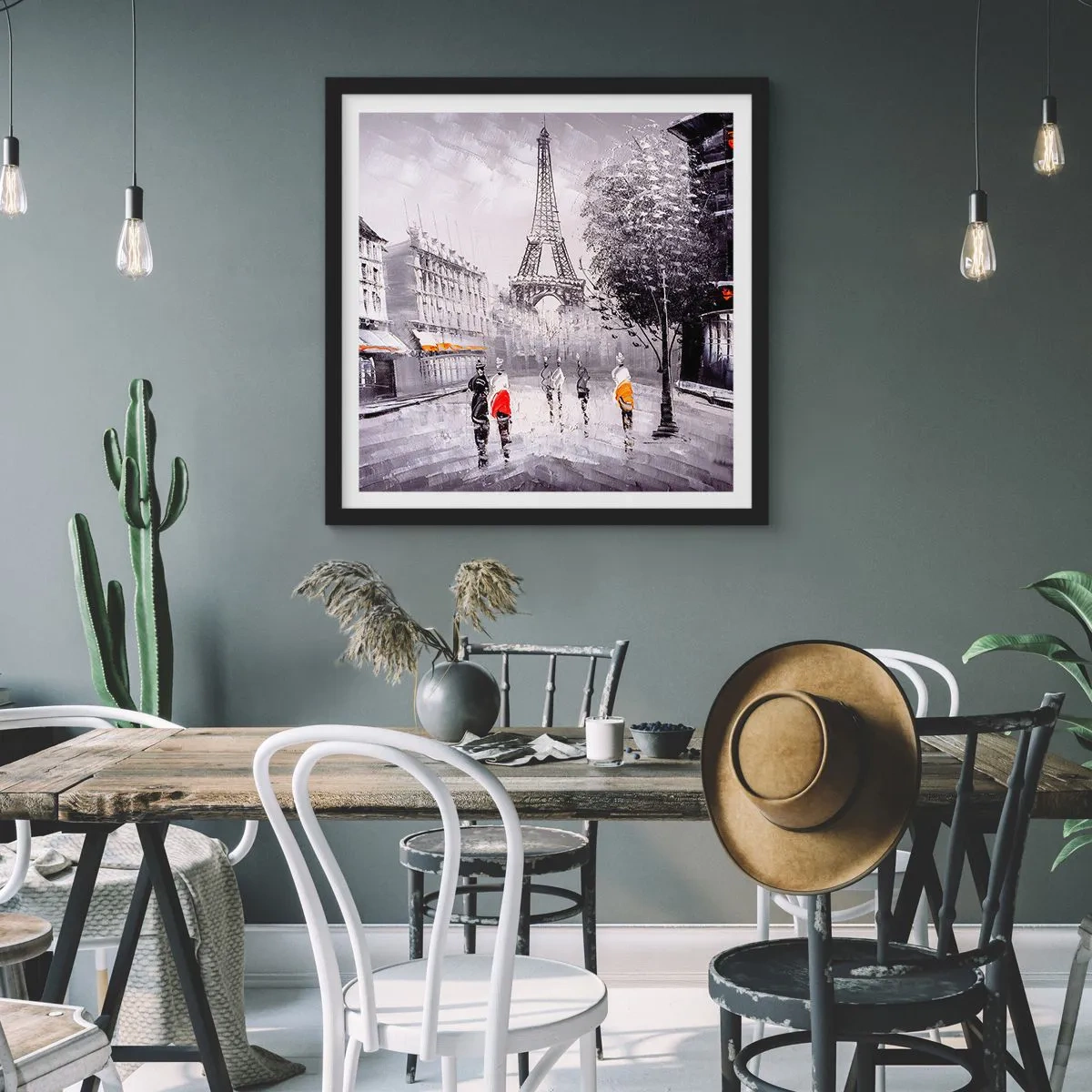 Plagát v čiernom ráme - Parížska prechádzka - 30x30 cm