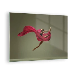 Obraz na skle - Tanečník za letu s rozplývajúcou sa fuchsiovou látkou - 70x50cm - Tancujúci plameň - Moderná nástenná dekorácia do obývacej izby a spálne ARTTOR