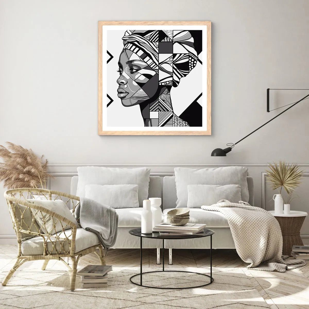 Plagát v ráme zo svetlého duba - Etnický portrét - 60x60 cm