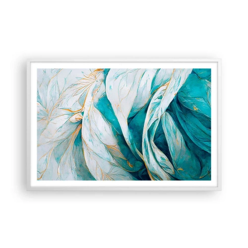 Plagát v bielom ráme - Modrá abstrakcia so zlatým motívom - 91x61 cm