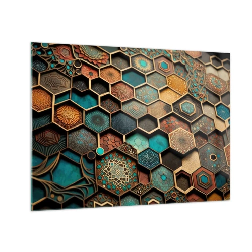 Obraz na skle - Mozaika s geometrickými vzormi v orientálnom štýle - 70x50cm - Arabské ornamenty – variácia - Moderná nástenná dekorácia do obývacej izby a spálne ARTTOR
