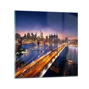 Obraz na skle - Žiariaci most do srdca mesta - 30x30 cm