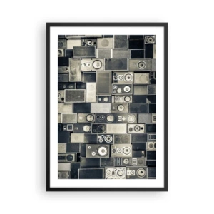 Plagát v čiernom ráme - Koláž reproduktorov v odtieňoch sivej - 50x70cm - A všetko je v pohode - Moderná nástenná dekorácia do obývacej izby a spálne ARTTOR
