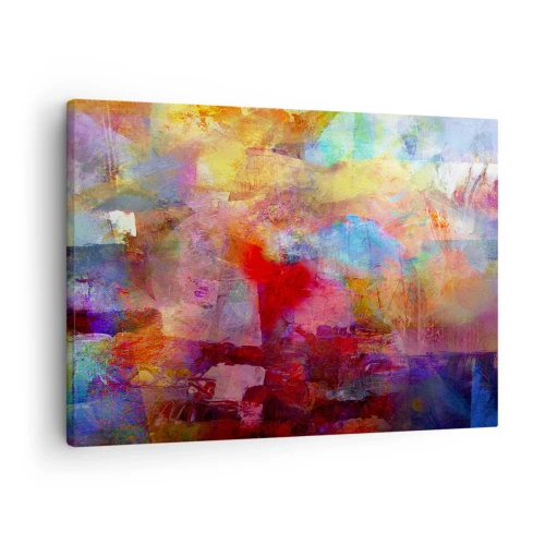Obraz na plátne - Farebná abstrakcia v teplých a studených odtieňoch - 70x50cm - Pozrieť sa doprostred dúhy - Moderná nástenná dekorácia do obývacej izby a spálne ARTTOR