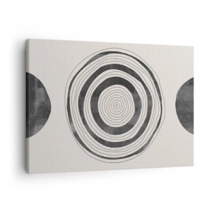 Obraz na plátne - Minimalistické čiernobiele kruhy na svetlom pozadí - 70x50cm - Dôležité je to, čo je uprostred - Moderná nástenná dekorácia do obývacej izby a spálne ARTTOR