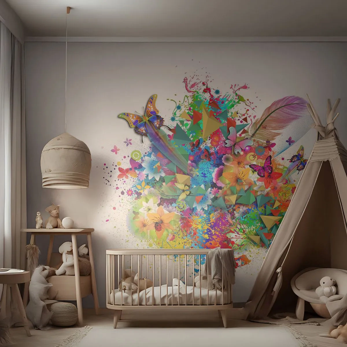 Fototapeta Premium Canvas - Kytica radosti - Motýľ, Kvetina, Grafika - 150x105 cm