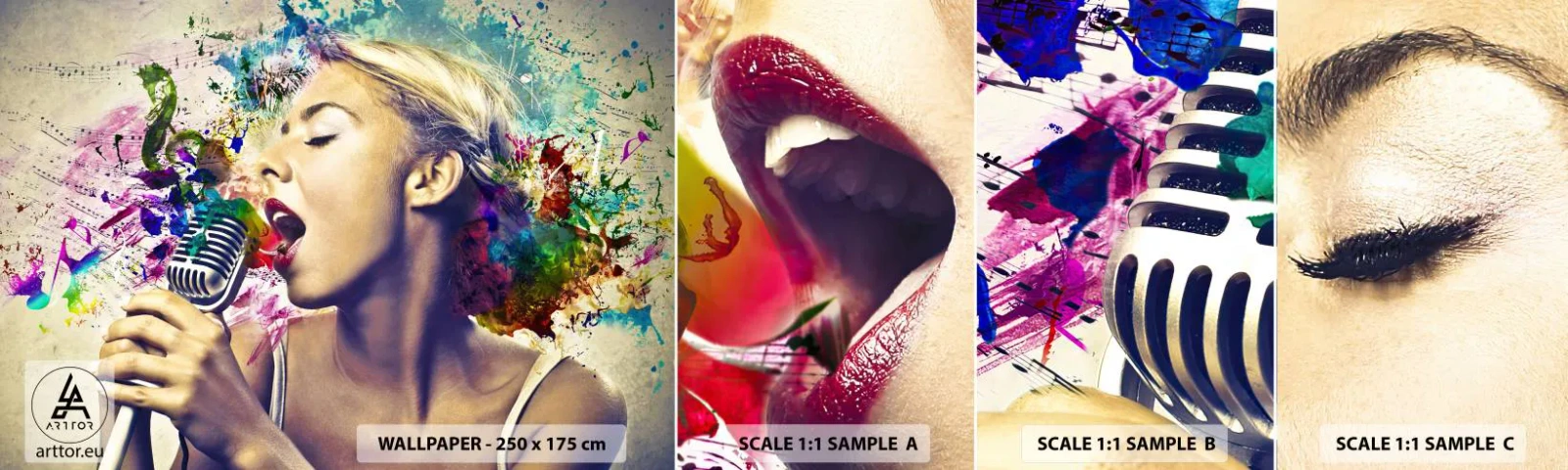 Vzorka Fototapeta Standard Eco - Pomaľovať hlasom svet - Žena, Hudba, 3D - 100x30 cm