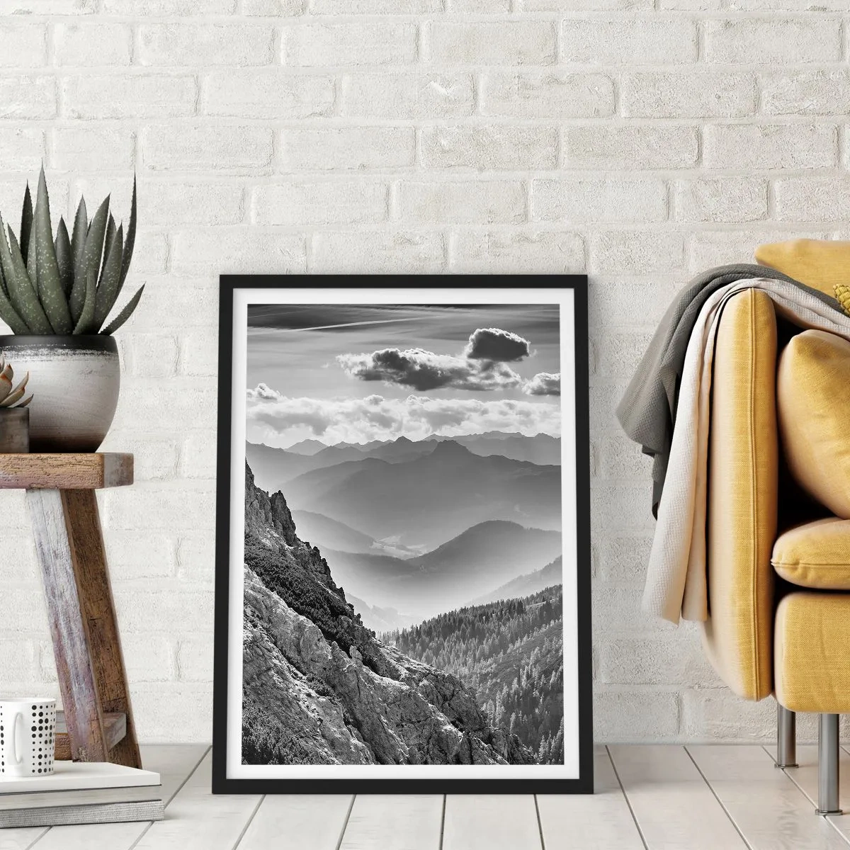 Plagát v čiernom ráme - Horská krajina s oblakmi na obzore - 50x70cm - Až k horizontu - Moderná nástenná dekorácia do obývacej izby a spálne ARTTOR