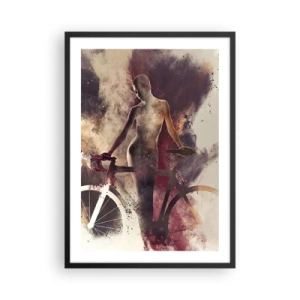 Plagát v čiernom ráme - Silueta ženy s bicyklom na umeleckom, dymovom pozadí - 50x70cm - Cyklistická duša v mramorových tvaroch - Moderná nástenná dekorácia do obývacej izby a spálne ARTTOR
