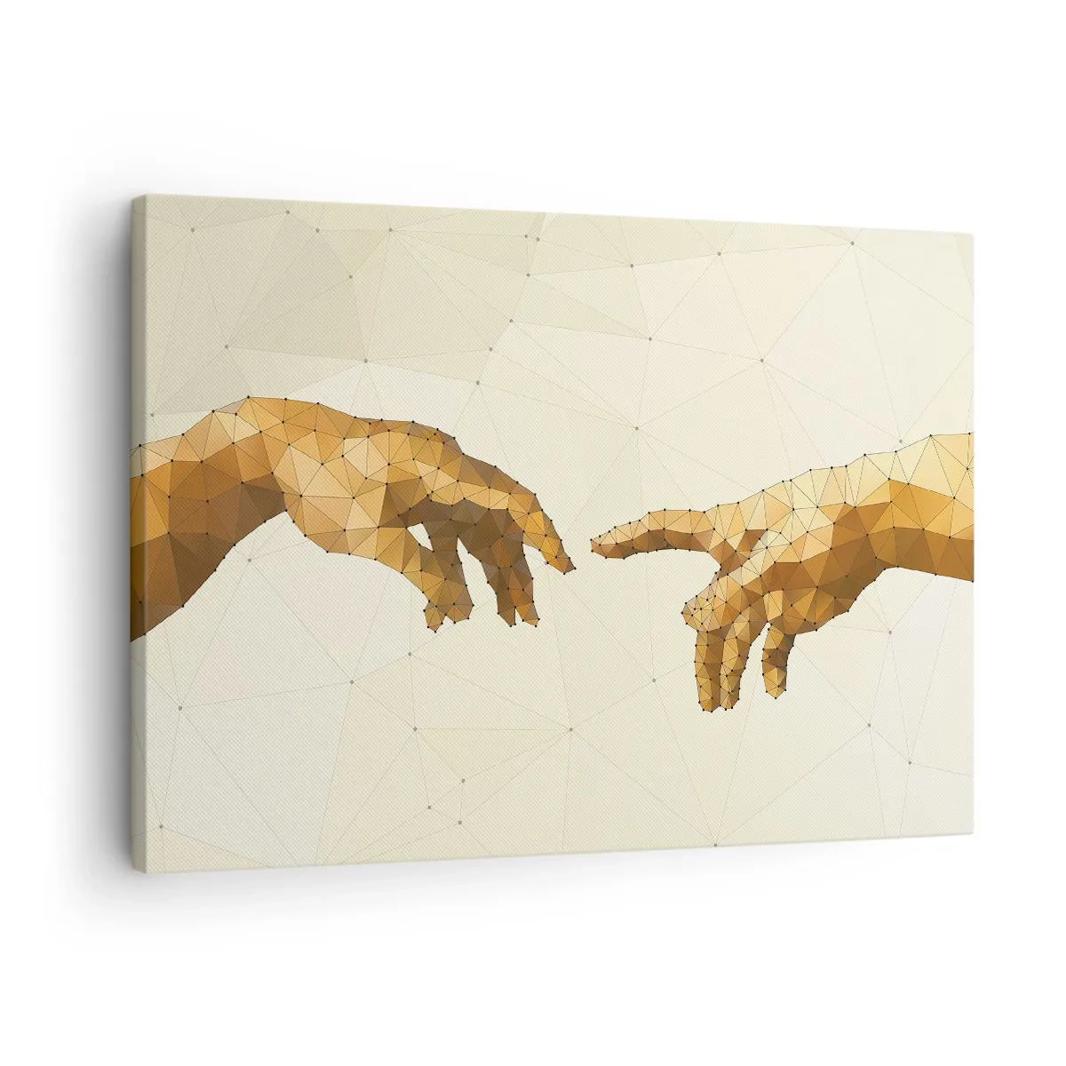 Obraz na plátne - Geometrické ruky naťahujúce sa k sebe na svetlom pozadí - 70x50cm - Božská geometria - Moderná nástenná dekorácia do obývacej izby a spálne ARTTOR