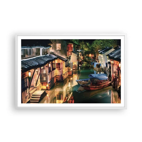 Plagát v bielom ráme - Večer na čínskej ulici - 91x61 cm