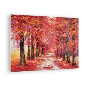 Obraz na skle - Malebná ulička v jesenných farbách plná teplých odtieňov - 70x50cm - Jesenná impresia - Moderná nástenná dekorácia do obývacej izby a spálne ARTTOR