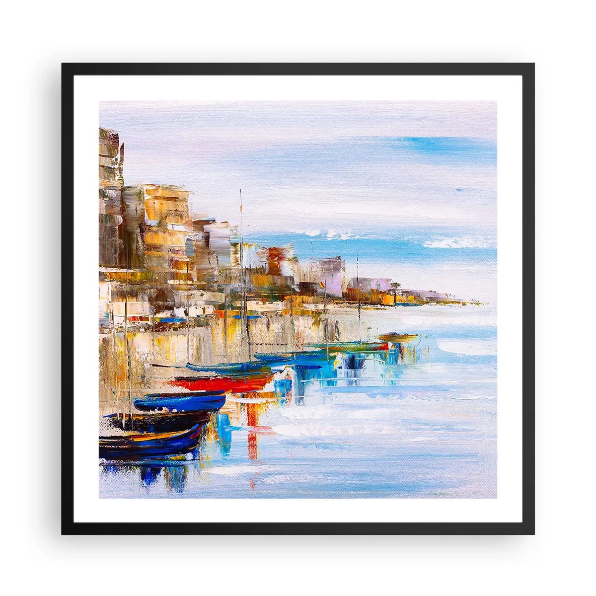 Plagát v čiernom ráme - Viacfarebný mestský prístav - 60x60 cm