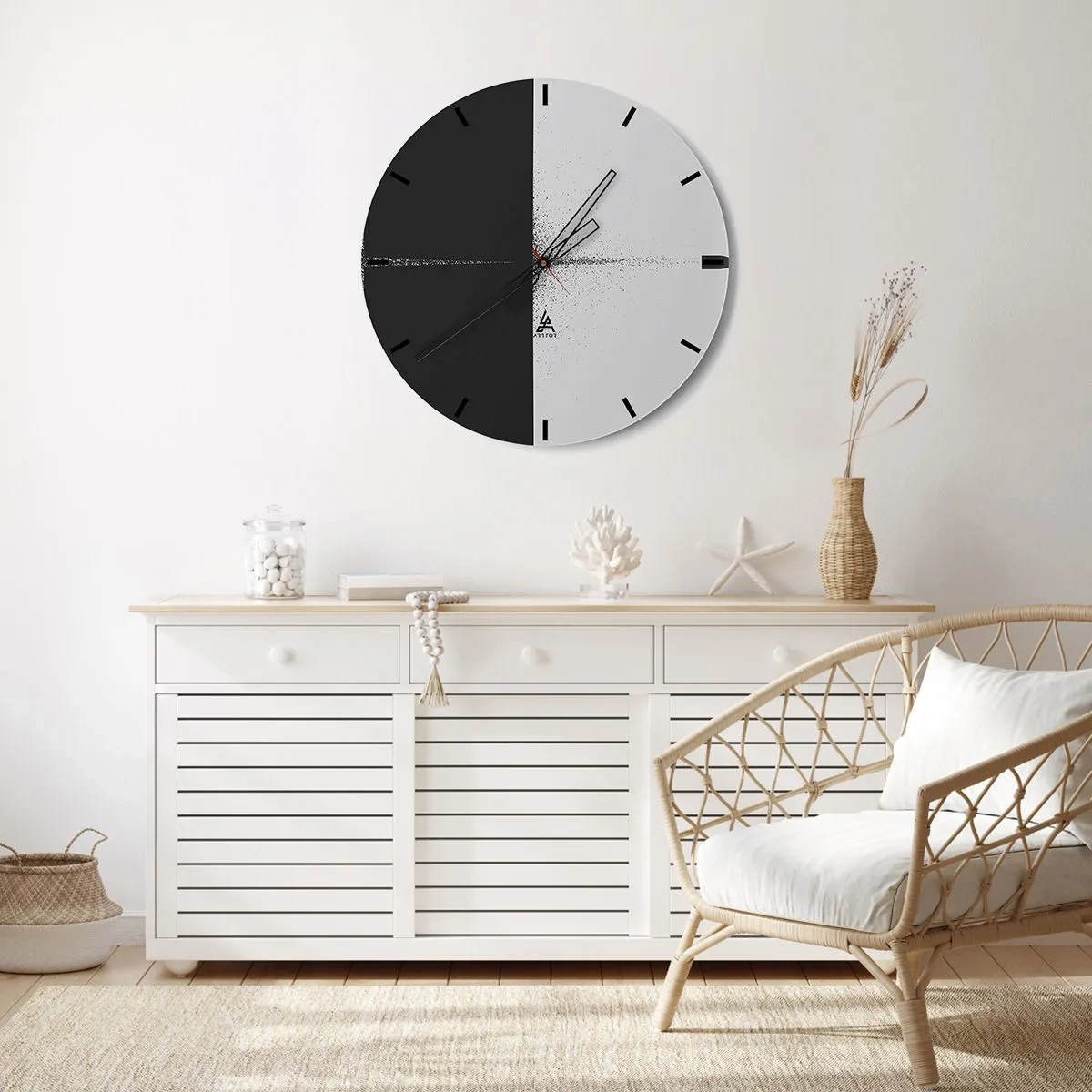 Nástenné hodiny - Minimalistická abstrakcia v čiernej a bielej farbe - 30x30cm - Priamo k cieľu - Moderná nástenná dekorácia do obývacej izby, kuchyne a spálne ARTTOR