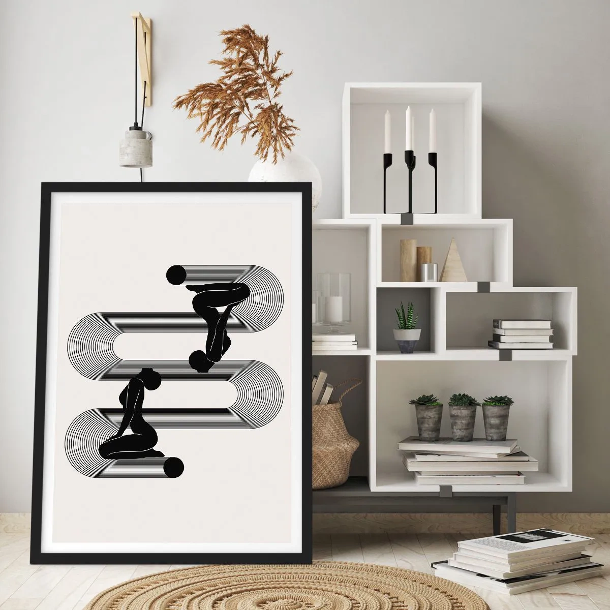 Plagát v čiernom ráme - Minimalistická grafika ženských siluet s efektom optickej ilúzie - 50x70cm - Zmyselná symetria - Moderná nástenná dekorácia do obývacej izby a spálne ARTTOR