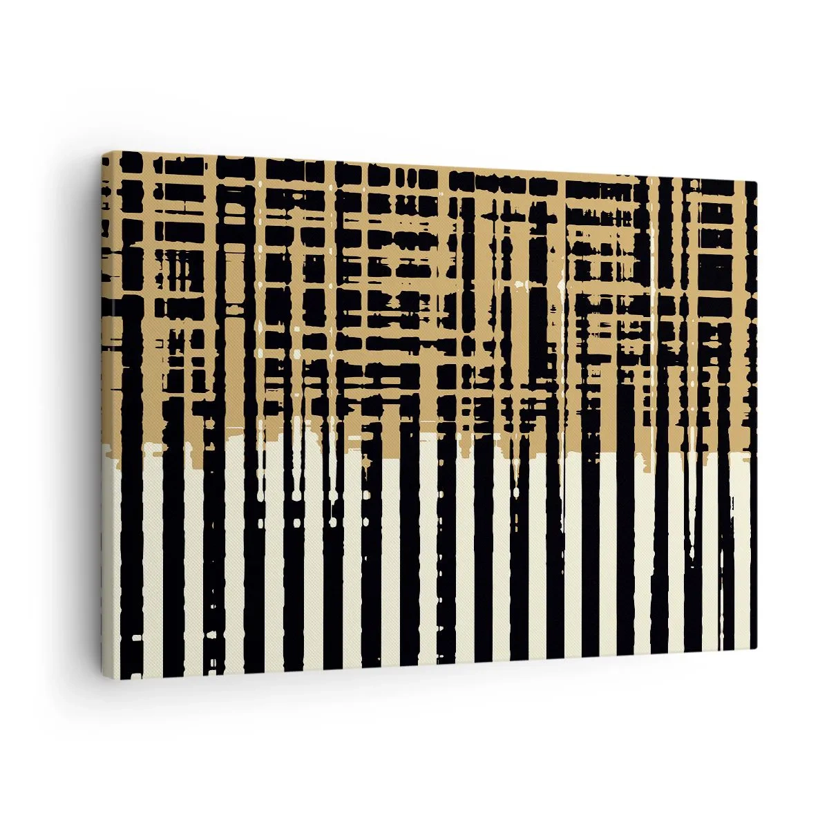 Obraz na plátne - Abstraktné čiary v čiernej, béžovej a bielej farbe - 70x50cm - Architektonická abstrakcia - Moderná nástenná dekorácia do obývacej izby a spálne ARTTOR