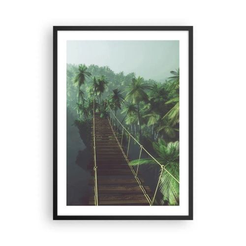 Plagát v čiernom ráme - Visutý most v tropickom lese plnom paliem - 50x70cm - Pri vodopáde zelene - Moderná nástenná dekorácia do obývacej izby a spálne ARTTOR