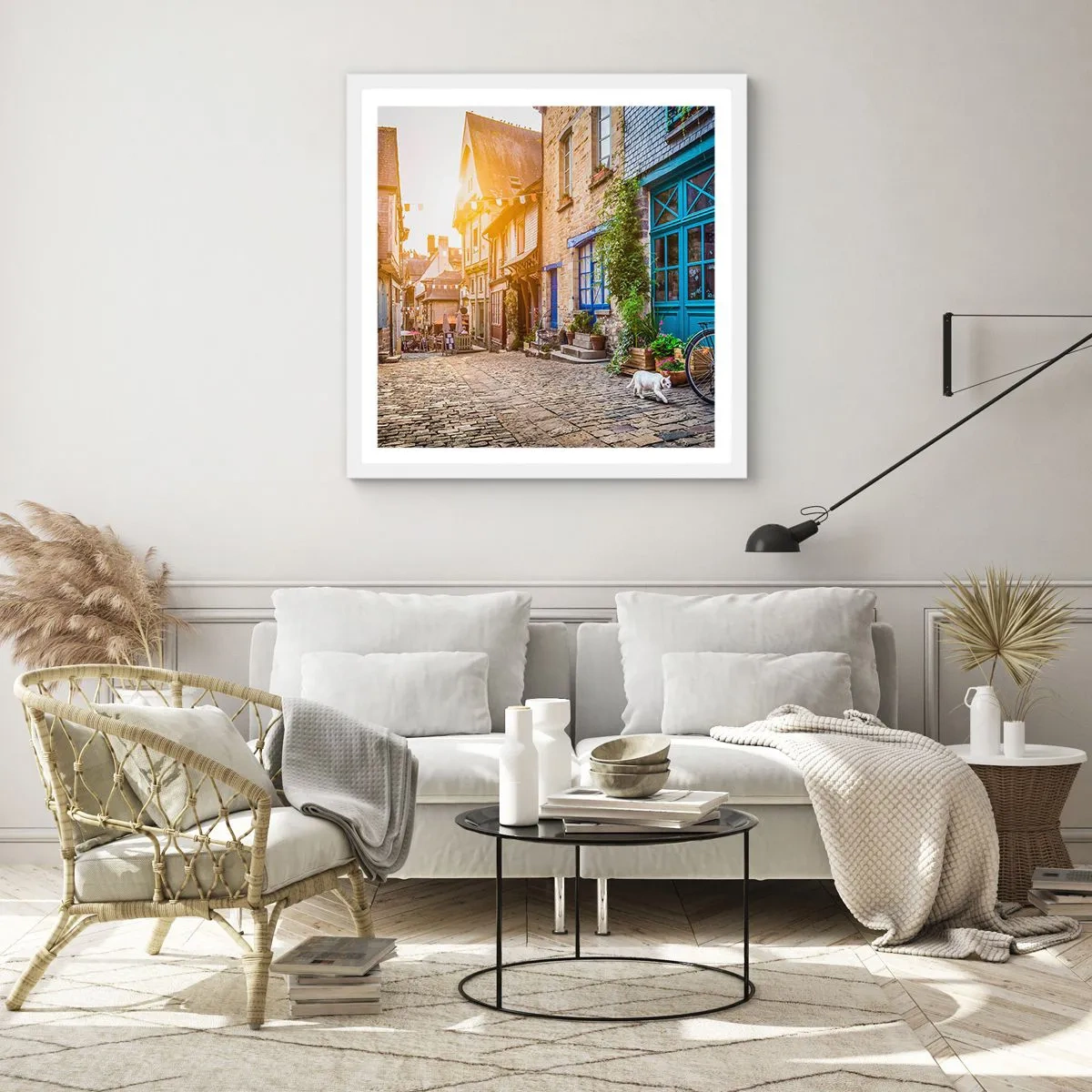 Plagát v bielom ráme - Biely duch mestečka - 50x50 cm