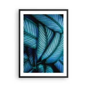 Plagát v čiernom ráme - Očarujúce modrozelené listy banánovníka - 50x70cm - Čiary života - Moderná nástenná dekorácia do obývacej izby a spálne ARTTOR