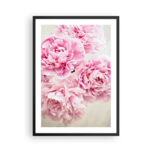 Plagát v čiernom ráme - Kytica ružových pivoniek na svetlom pozadí - 50x70cm - V ružovom prepychu - Moderná nástenná dekorácia do obývacej izby a spálne ARTTOR