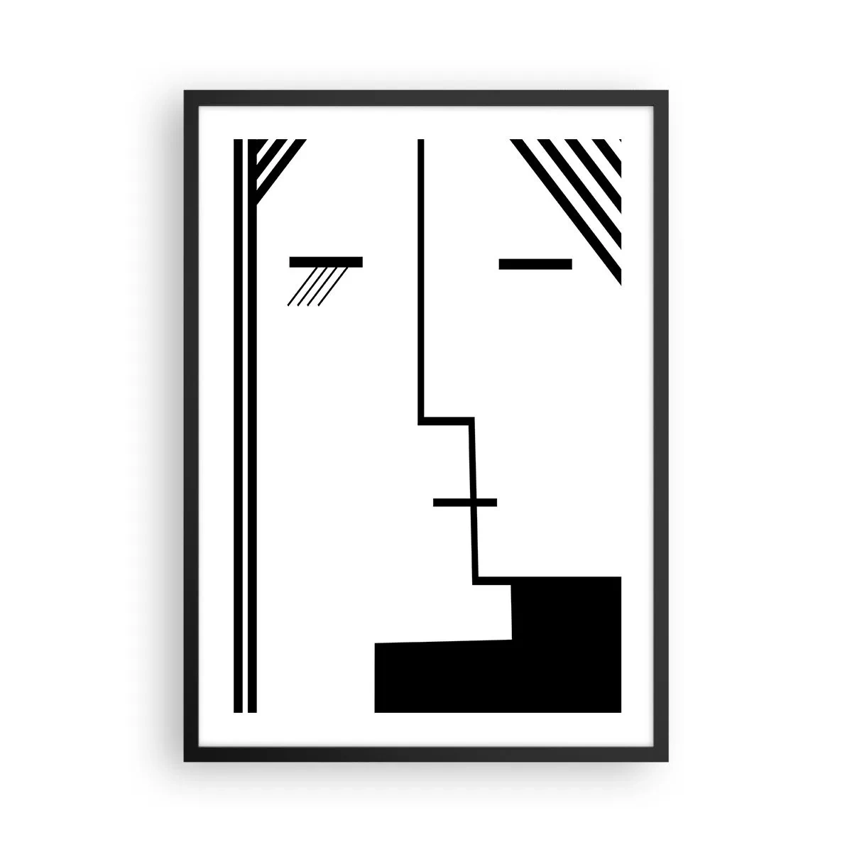 Plagát v čiernom ráme - Minimalistická, abstraktná tvár v čiernobielom štýle. - 50x70cm - Proste bozk - Moderná nástenná dekorácia do obývacej izby a spálne ARTTOR