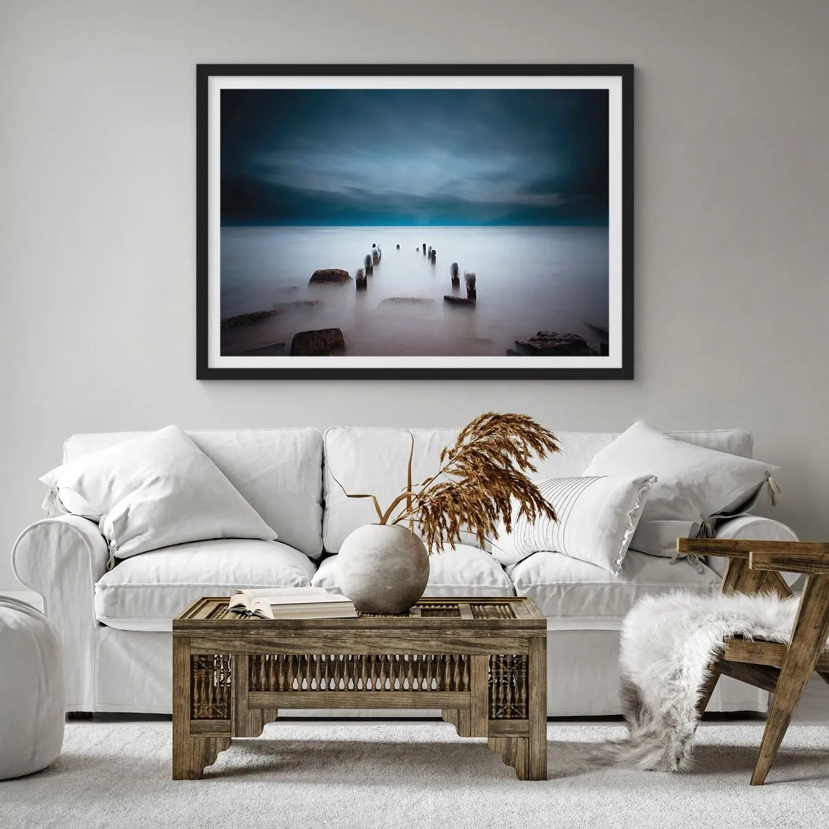 Plagát v čiernom ráme - Zamyslené jazero - 100x70 cm
