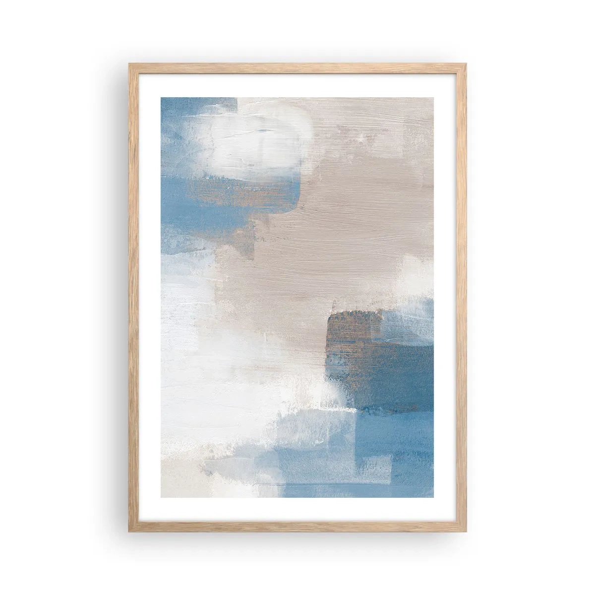 Plagát v ráme zo svetlého duba - Ružová abstrakcia za modrým závojom - 50x70 cm