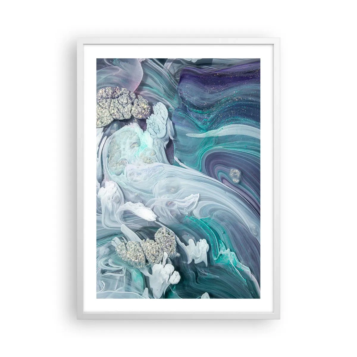 Plagát v bielom ráme - Prúdy modrej - 50x70 cm