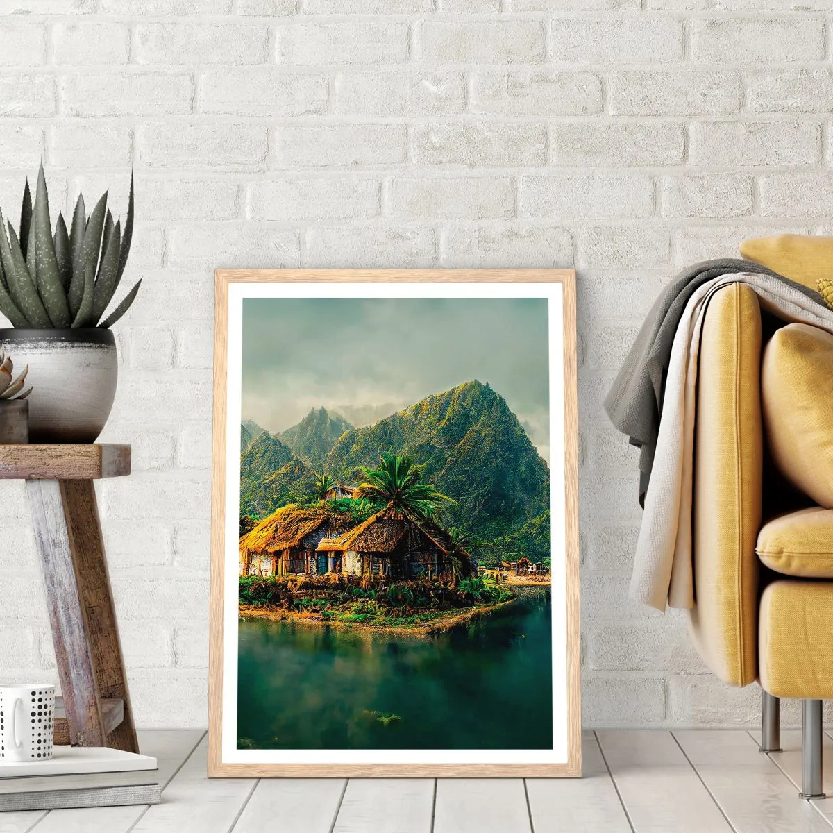 Plagát v ráme zo svetlého duba - Tropický raj - 61x91 cm