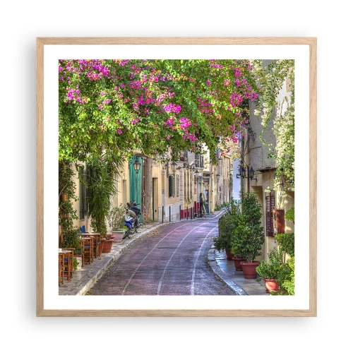 Plagát v ráme zo svetlého duba - Kvitnúce zákutie - 60x60 cm