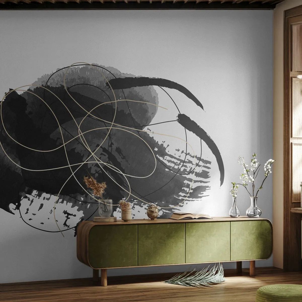 Fototapeta Premium Canvas - Upletené z čiernej - Abstrakcia, Kus, Moderné umenie - 150x105 cm