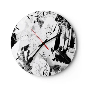 Nástenné hodiny - Čiernobiely kvetinový a listový vzor v umeleckom štýle - 30x30cm - Jeseň v negatíve - Moderná nástenná dekorácia do obývacej izby, kuchyne a spálne ARTTOR