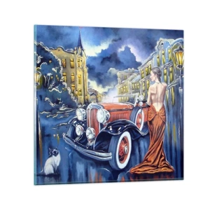 Obraz na skle - Nokturno v modrej a koralovej - 60x60 cm