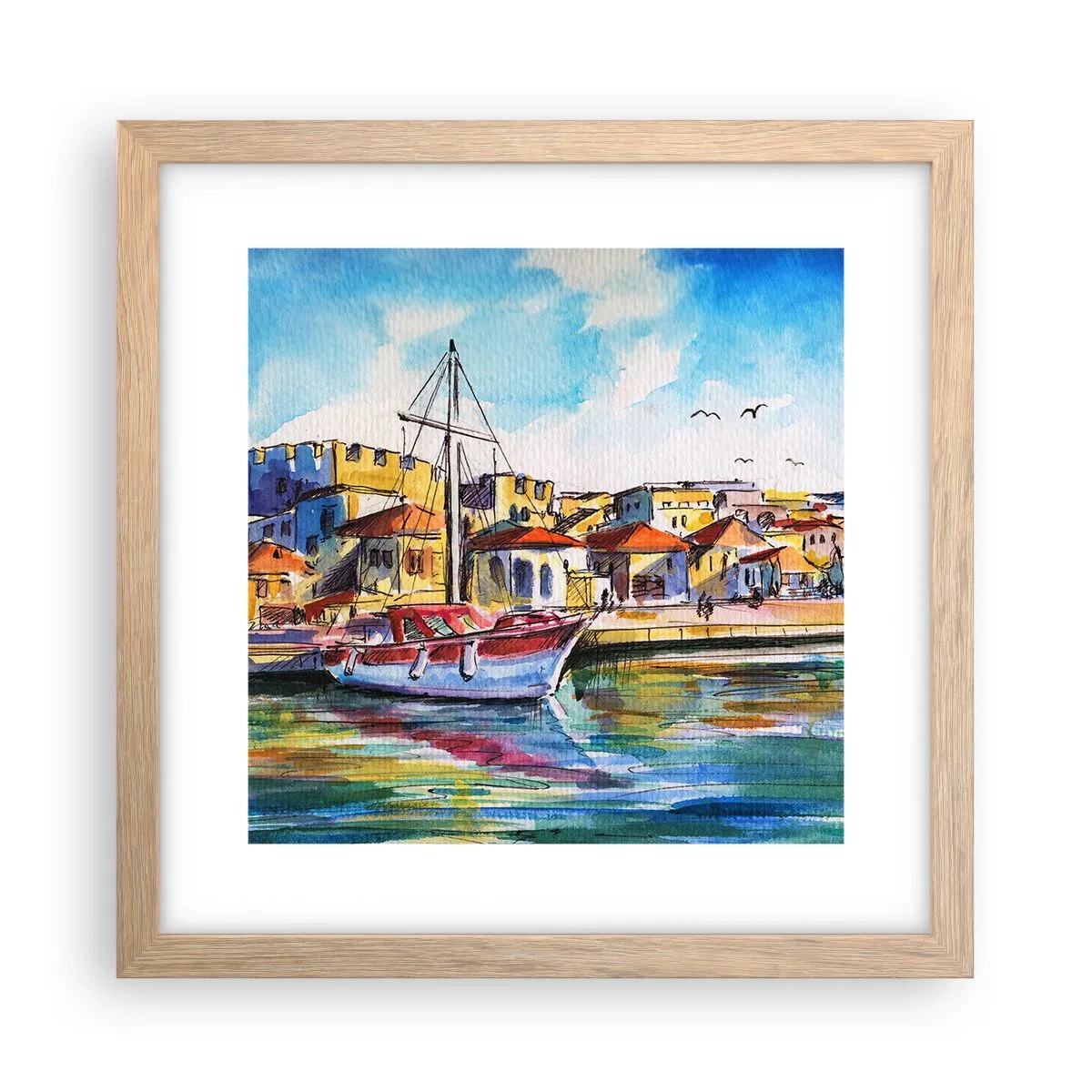 Plagát v ráme zo svetlého duba - Dúhové popoludnie - 30x30 cm