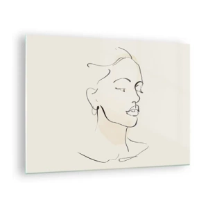 Obraz na skle - Ženský lineárny portrét na svetlom pozadí s jemnými tieňmi. - 70x50cm - Výrazným ťahom - Moderná nástenná dekorácia do obývacej izby a spálne ARTTOR