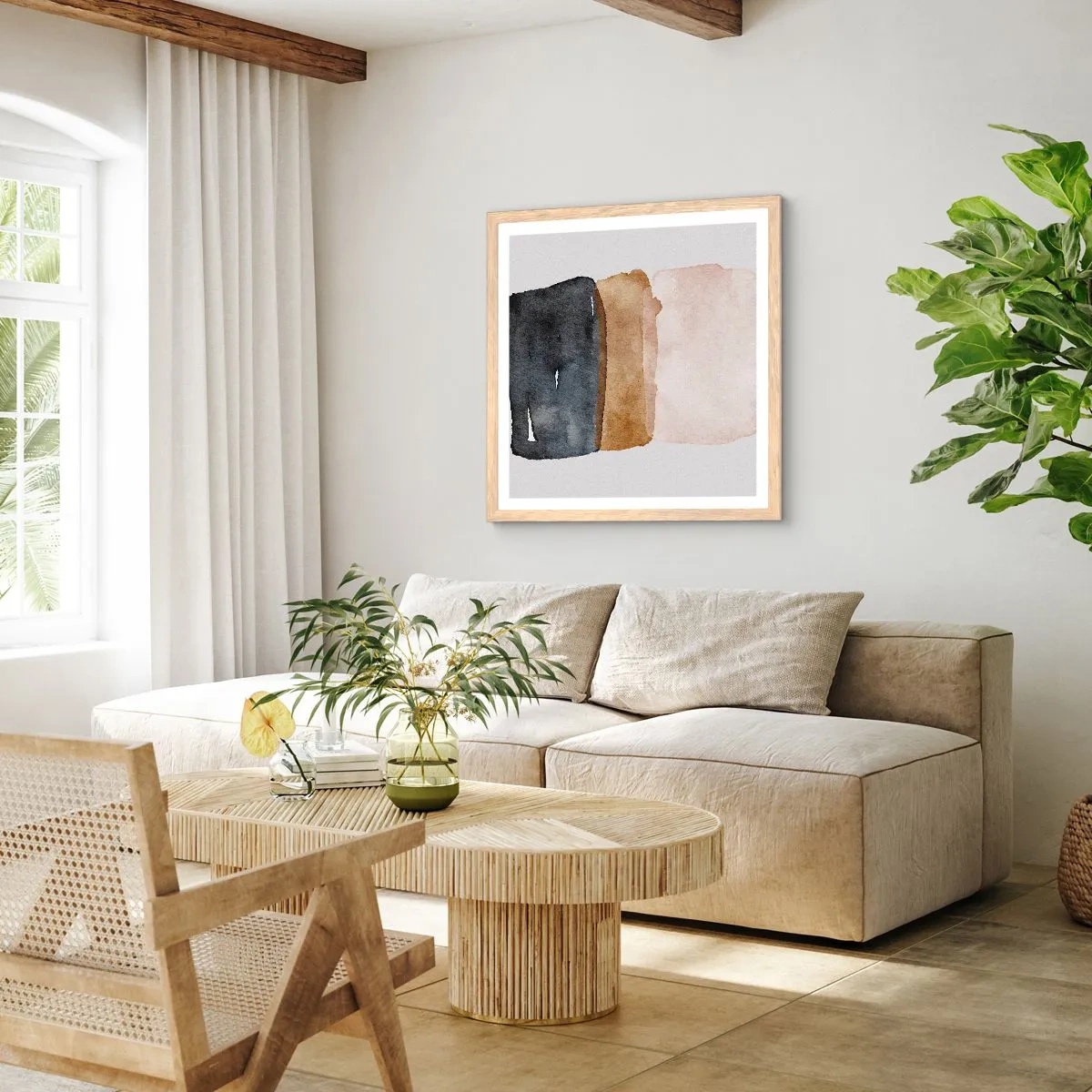 Plagát v ráme zo svetlého duba - Kompozícia zemitých farieb - 30x30 cm