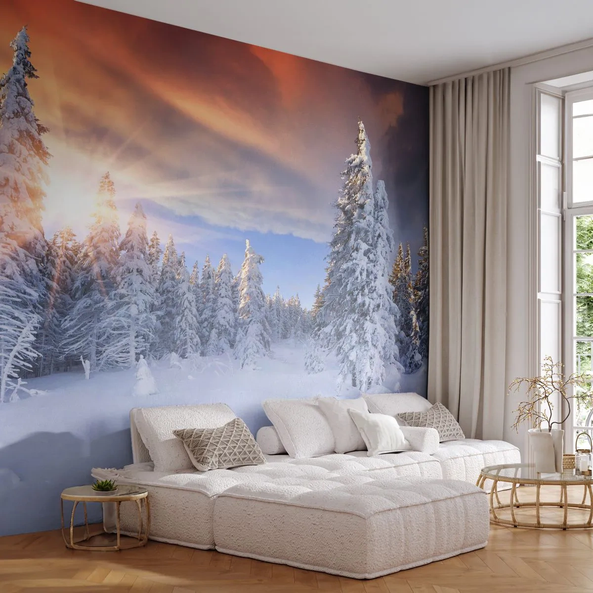 Samolepiaca Fototapeta Deluxe Sticker - Snežné predstavenie prírody - Krajina, les, Zima - 250x175 cm